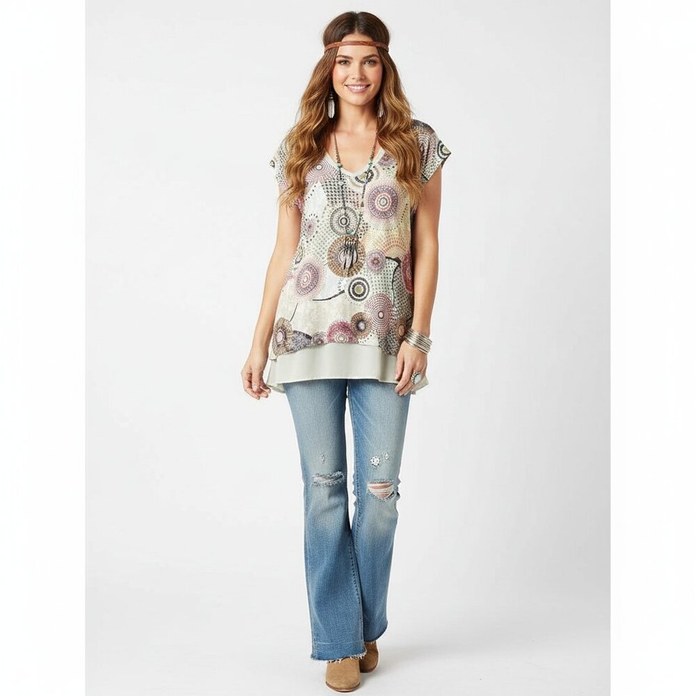American Rag Women Multicolor Asymmetric Layered Top Plus Size 1X Y2K Fairy Boho